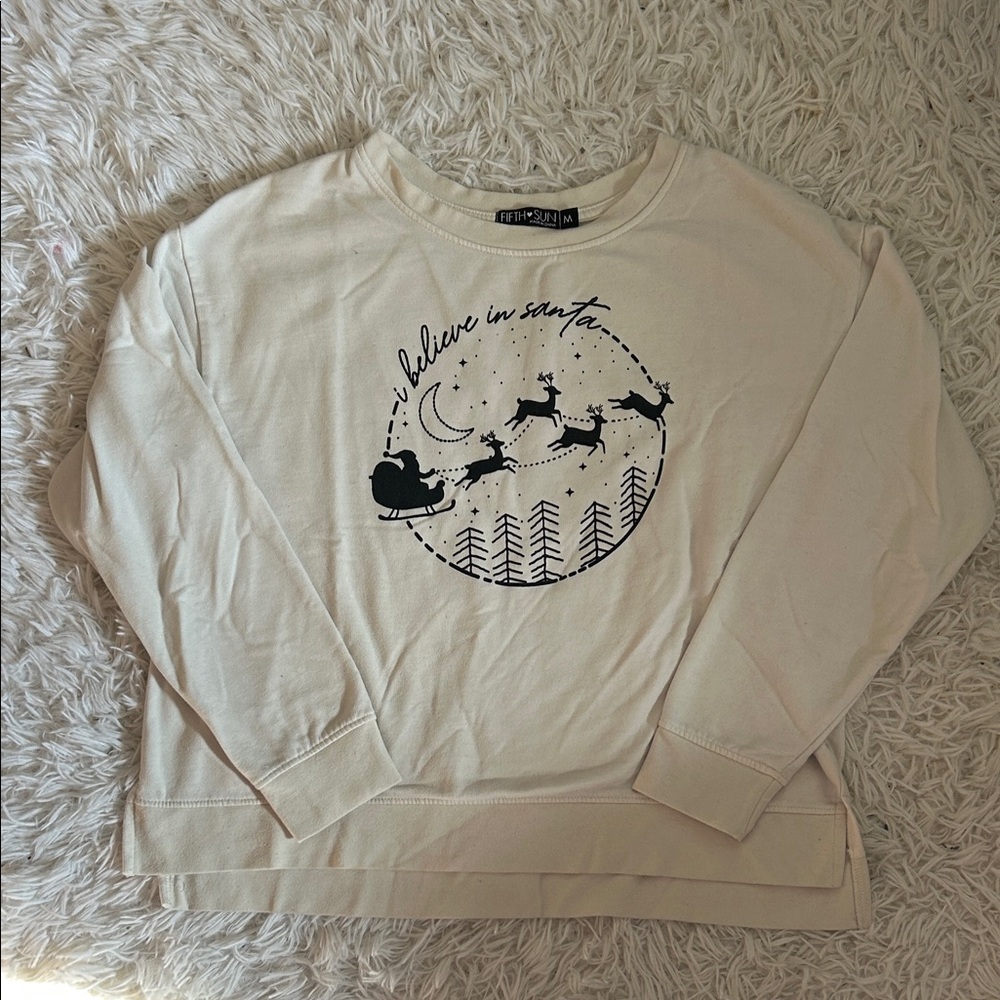 Cream Holiday Sweater with Santa Design